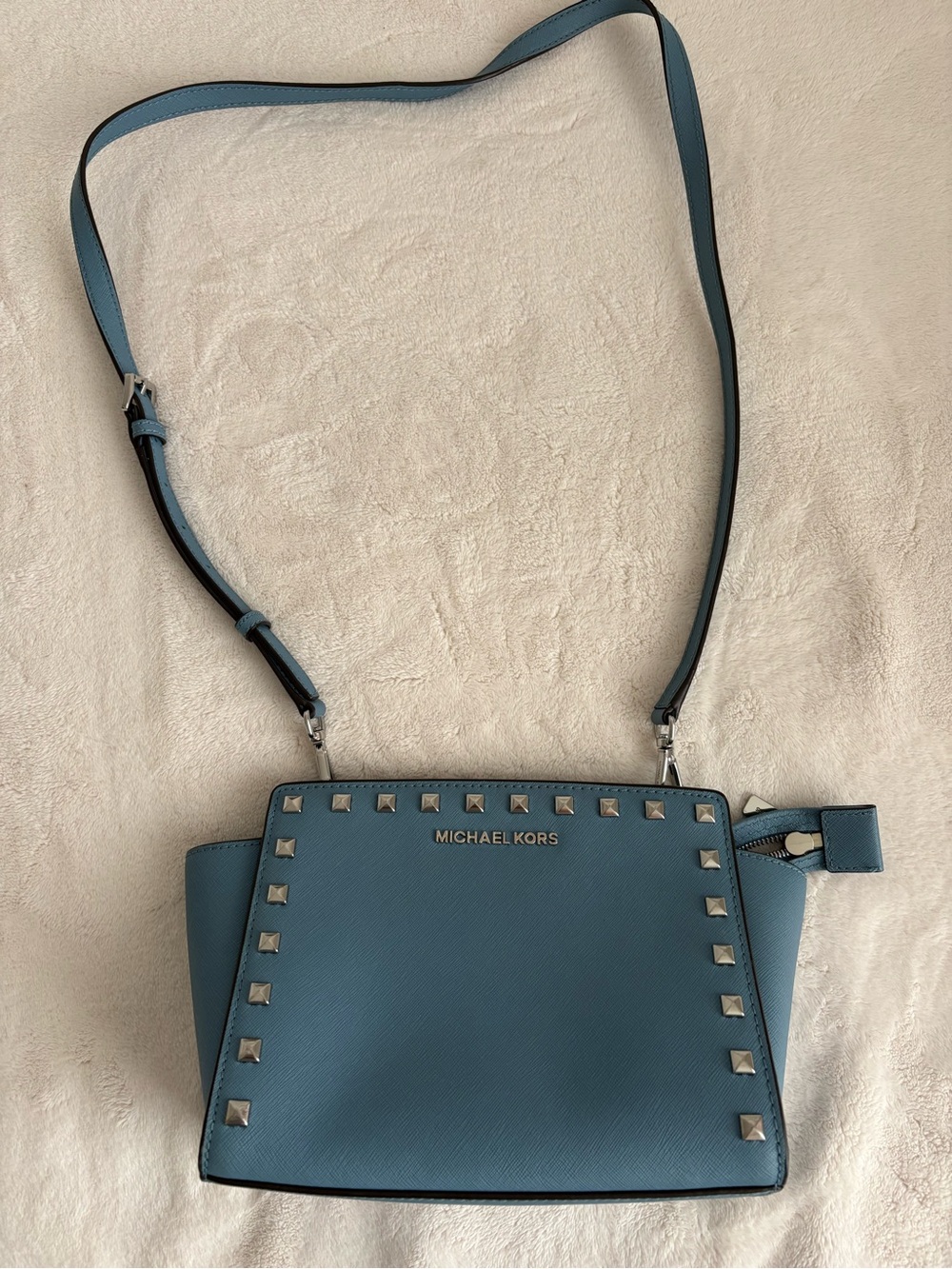 Michael Kors Blue Studded Saffiano Leather Crossbody Bag